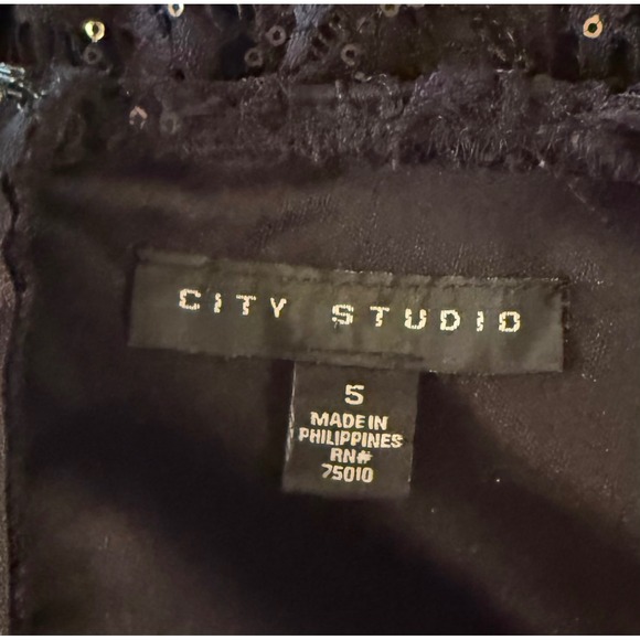 City Studio Black Lace Sequin Keyhole Back Mini Dress Size 5 - Picture 3 of 3